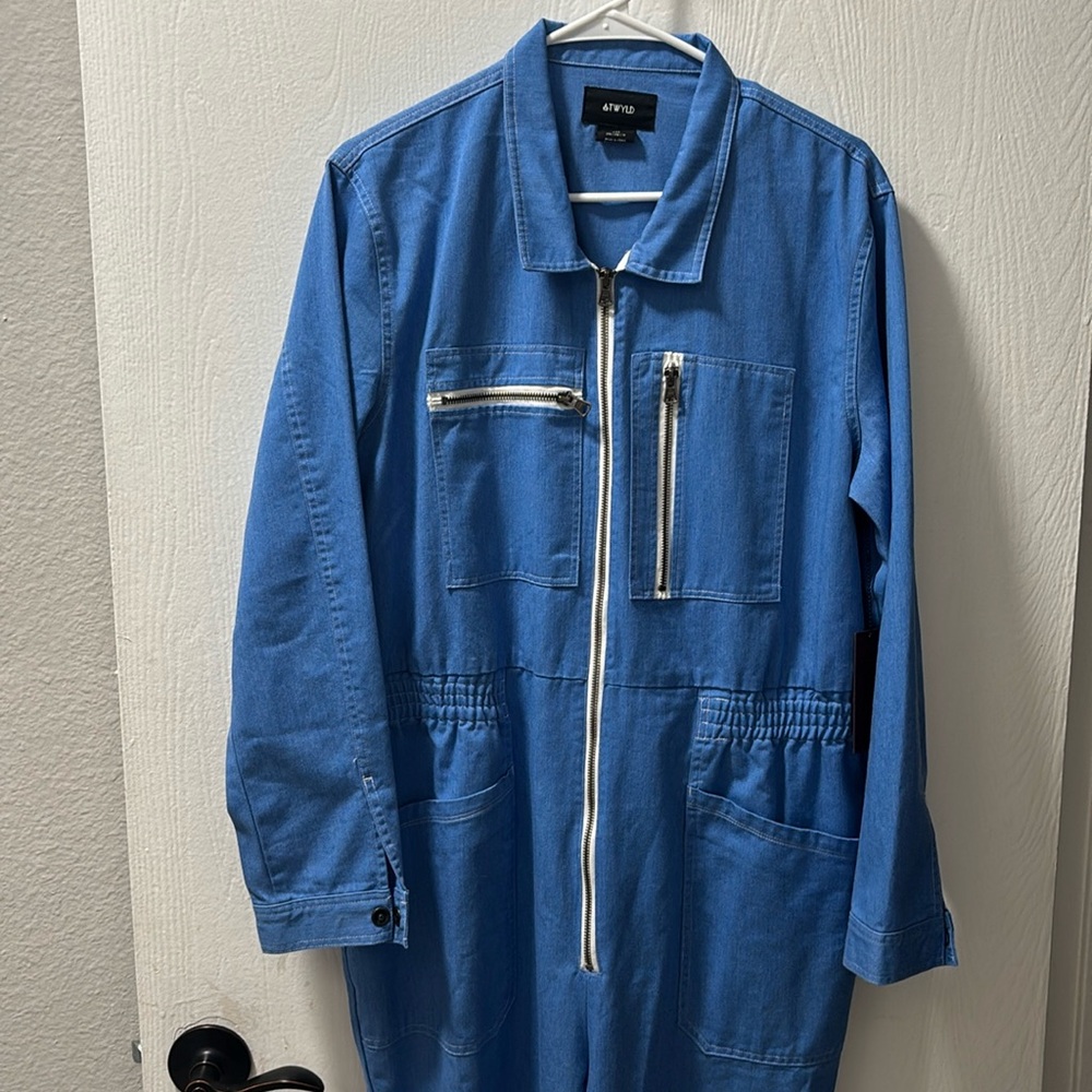 Classic Blue Jumpsuit with Zipper Accents